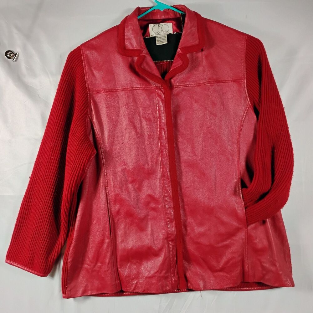 CBO New York CHIC Genuine Red Womens Leather Knit Sleeve Fully Lined Size 3X